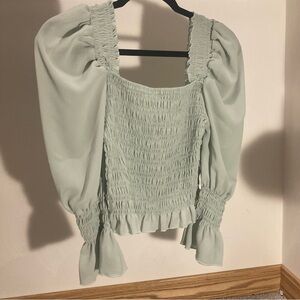 NWOT Elegant Mint Green Smocked Longsleeved Crop Top